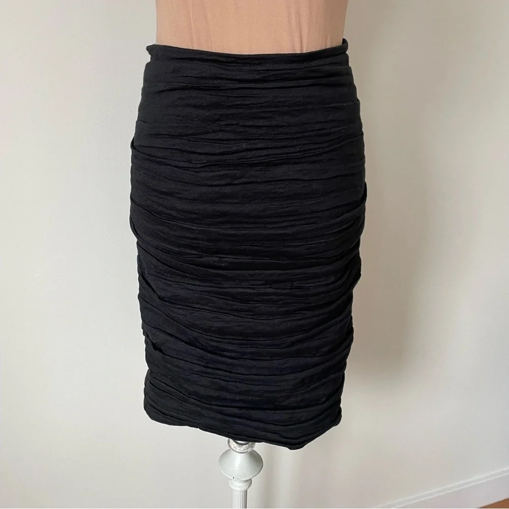 Nicole Miller Artelier Cotton Metal Sandy Black Ruched Tuck Pencil Skirt Size 4